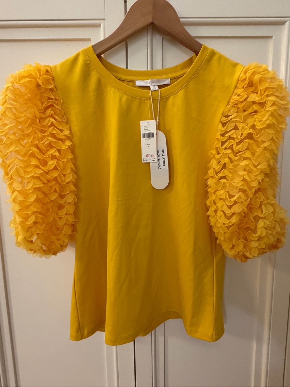 🌼 Anthropologie | FLAT WHITE in Marigold Ruffle-Sleeve Top — NWT, SIZE Medium